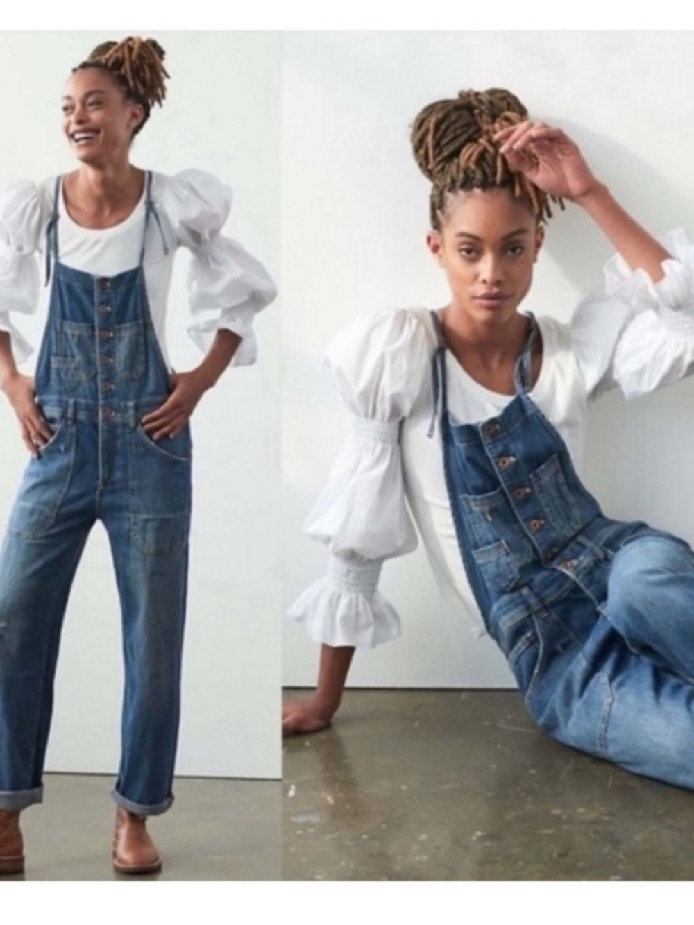 Anthropologie Blue Denim Button-Front Overalls